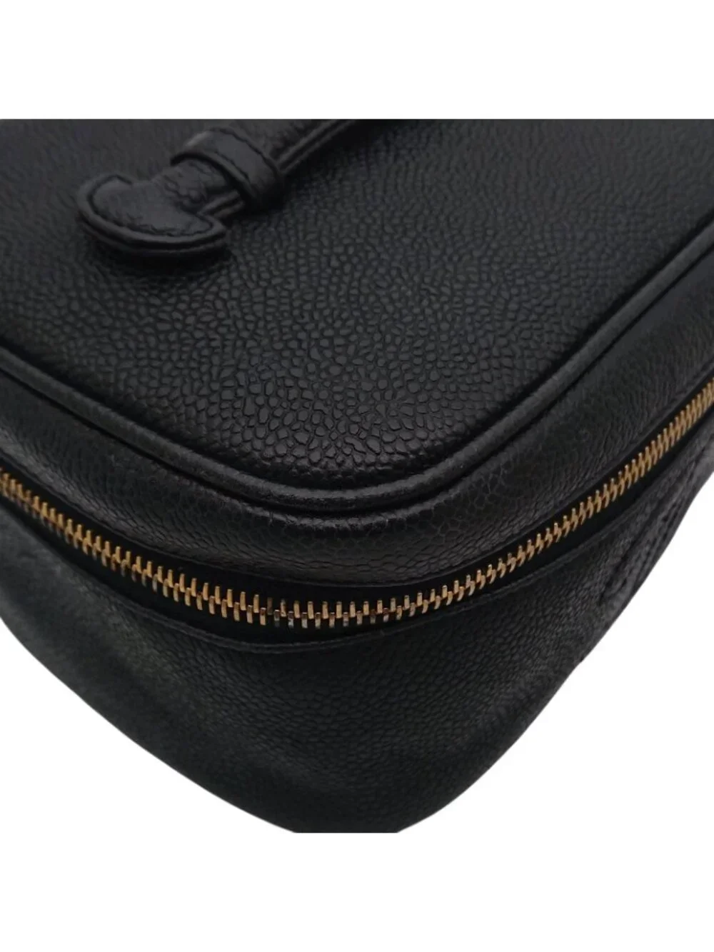 Chanel Vanity Bag Caviar Leather CC Logo Black Gold